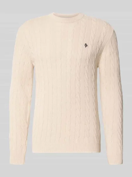 Sweter dzianinowy z warkoczowym wzorem i haftowanym logo Review