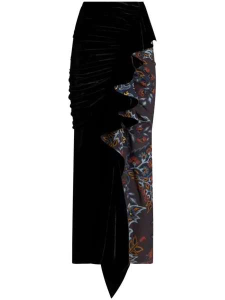 Fustă midi Etro cu imagine cu model paisley asimetrică negru
