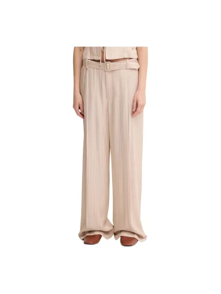 Mos Mosh spodnie proste high waist beżowy