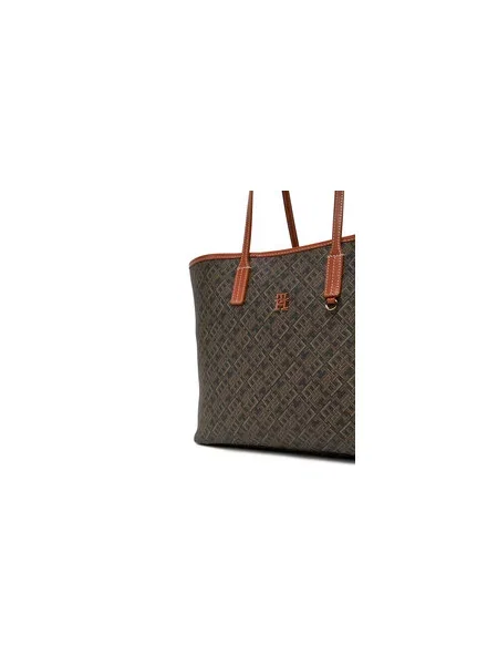 TOMMY HILFIGER Nakupovalna torba konjak / umbra bela črna