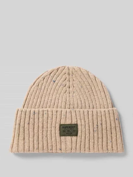 Czapka beanie z efektem prążkowania Superdry beżowa