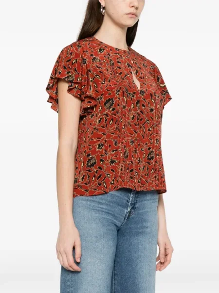 Top Ulla Johnson cu model floral cu volane roșu