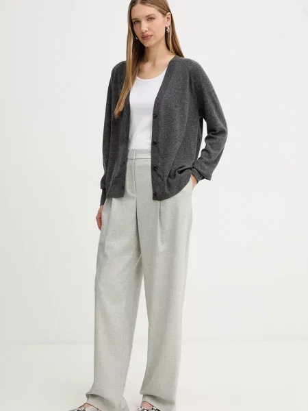 BOSS Orange spodnie z dodatkiem wełny proste high waist szary