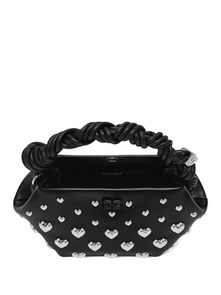 Geantă shopper Ganni cu motiv cu inimi negru