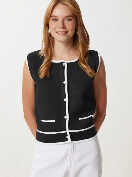 Happiness İstanbul Vestă tricotată negru alb
