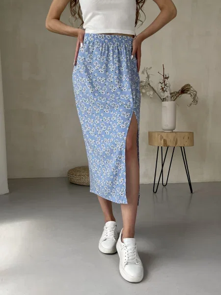 Спідниця міді Merlini бавовна/еластан блакитний