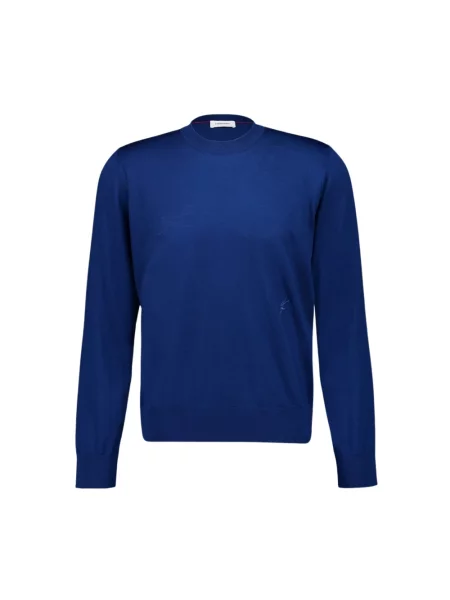 Sweter Ferragamo wełniany z okrągłym dekoltem niebieski
