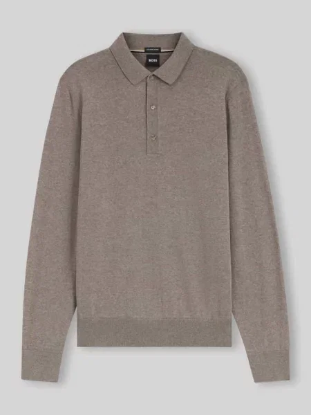 Koszulka polo o kroju regular fit z czystej wełny model Lancione' Boss beżowa