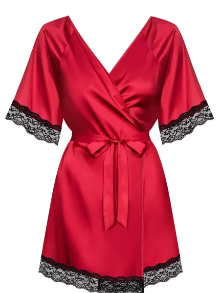 Атласный женский халат с гипюром Комплект_Obsessive_Sensuelia_robe червоний