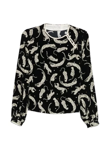 Top Forte_forte de catifea cu imagine cu model leopard negru