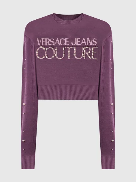 Укорочений джемпер з логотипом Versace Jeans Couture фіолетовий
