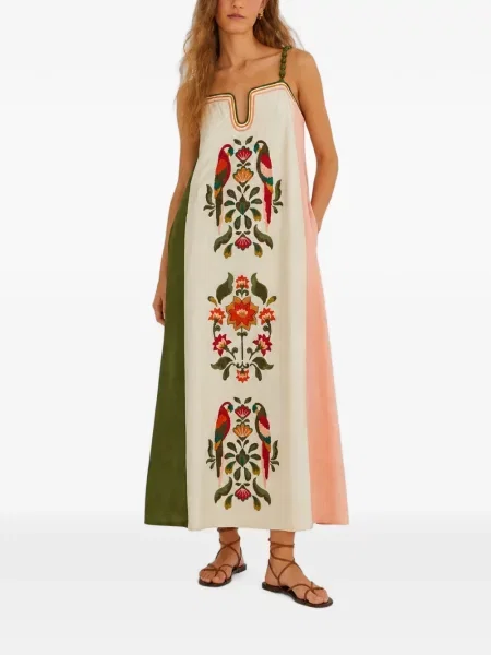 Rochie maxi Farm Rio cu broderie alb