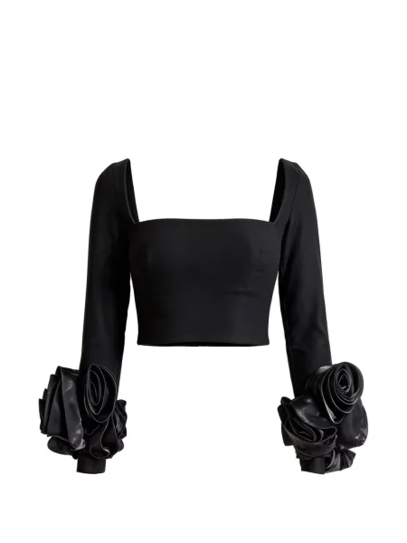 Decupat top Gemy Maalouf cu model floral cu aplicații negru