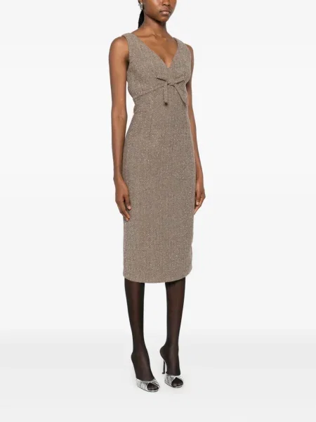 Sukienka midi Ermanno Firenze z kokardką do kolan garniturowa brązowa