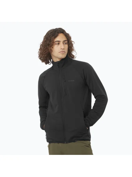 Tricou de trekking Salomon Lightwarm Full Zip pentru bărbați închis negru