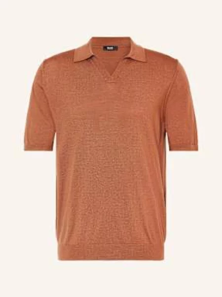 Reiss Úpletová Polokošile Duchie Z Merino Vlny tmavě oranžová