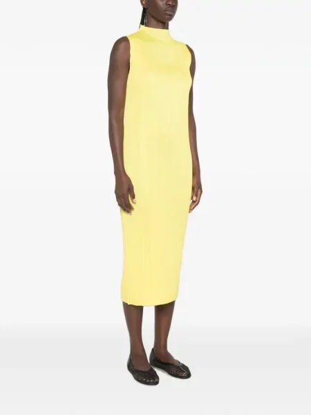 Αμάνικη μίντι φόρεμα Pleats Please Issey Miyake κίτρινο