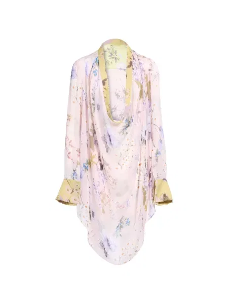 Bluză Elie Saab de mătase cu imagine roz