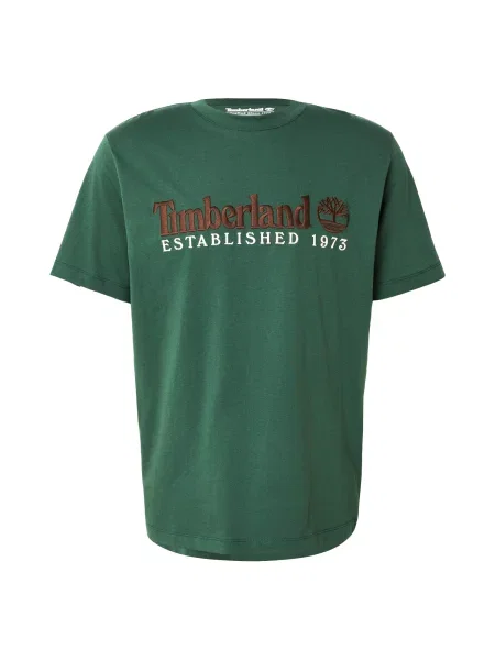 TIMBERLAND Tricou ESTABLISHED maro / verde pin alb