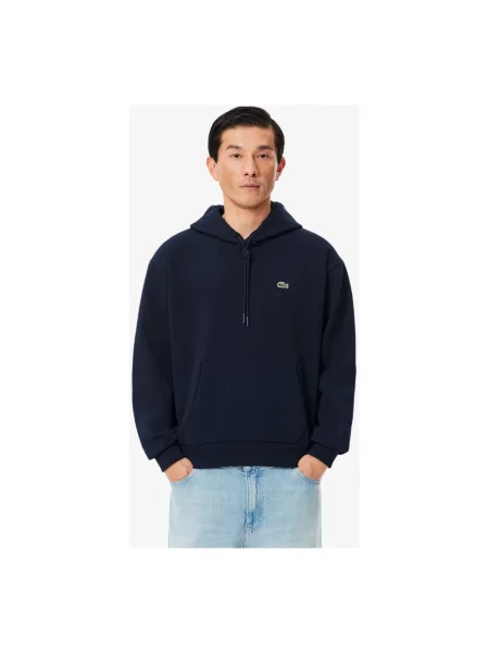 Bluza z kapturem Lacoste polarowa z kapturem niebieska