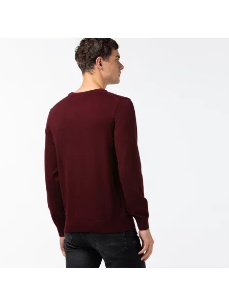 Lacoste Sweter Z Bawełny Organicznej Z Okrągłym Dekoltem Bordowy