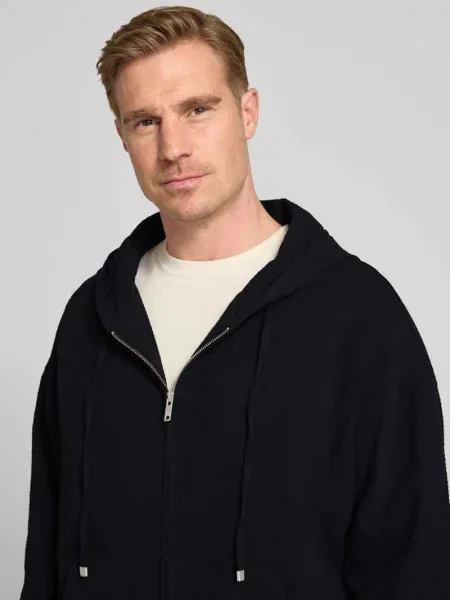 Bluza rozpinana o kroju relaxed fit z czystej bawełny model Hugo czarna