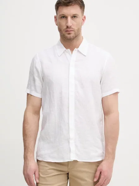 Michael Kors cămașă pentru bărbați din in alb