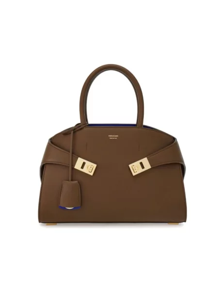 Torebka skórzana Salvatore Ferragamo bez fiszbin brązowa