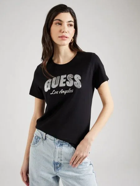 Guess Tricou Ss Rn Sequins Logo T Regular Fit negru