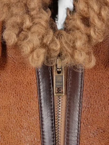 Cu centură geacă Chloé din piele de oaie maro