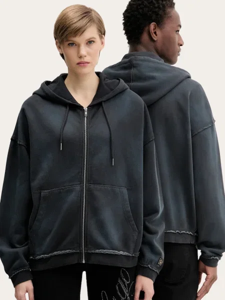 Суичър с качулка Guess Originals с качулка сиво