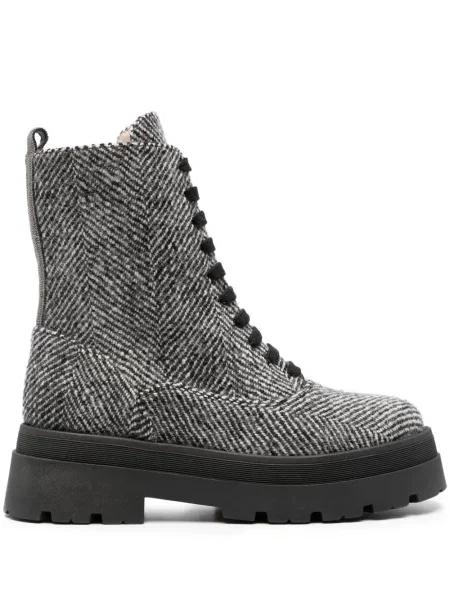 Боти до глезена Fabiana Filippi с връзки с десен рибена кост с дантела черно