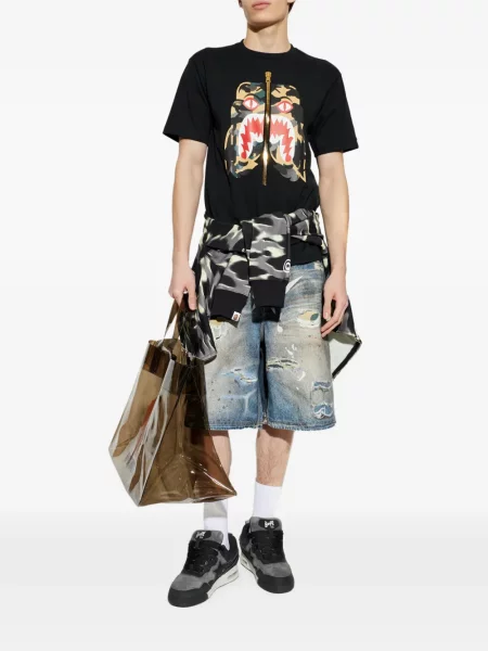 Tigriscsíkos póló A Bathing Ape® nyomtatás fekete