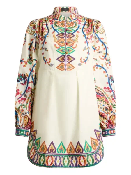 Sukienka mini Etro z nadrukiem z wzorem paisley garniturowa biała
