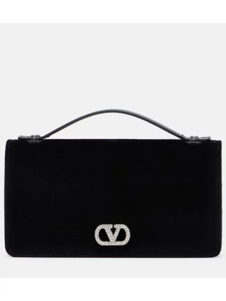 Aksamitna torebka crossbody Valentino Garavani z kryształkami czarna