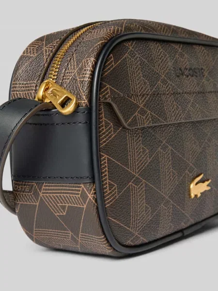 Torba na ramię z nadrukiem z logo Lacoste brązowa