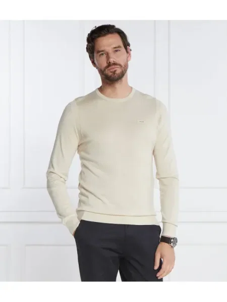 Calvin Klein Pulover SILK BLEND CN cu adaos de mătase maro