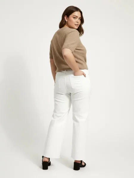 Wide leg джинси з ефектом прання Plus size білий