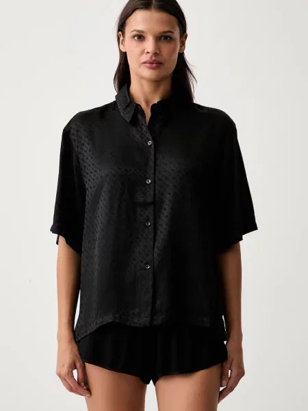 BOSS pyžamová košile z viskózy B Monogram_Top černá