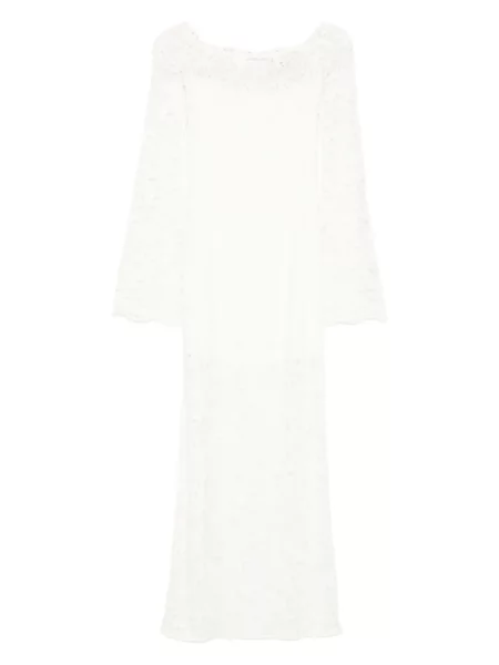 Rochie maxi Manuri din dantelă până la genunchi de costum alb