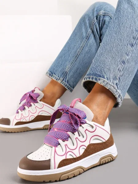 Sneakers Roz-Alb cu Sclipici și șiret Original Patricie alb