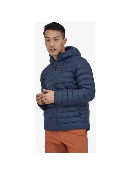 Kurtka z kapturem Patagonia Down Classic Logo w kolorze ciemnoniebieskim XS niebieska