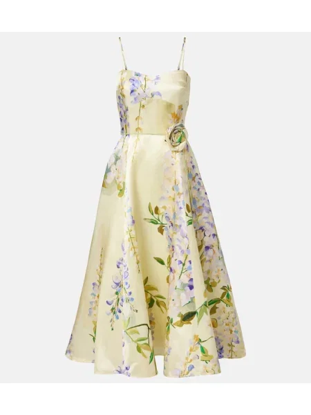 Lniana sukienka koktajlowa Leo Lin garniturowa żółta