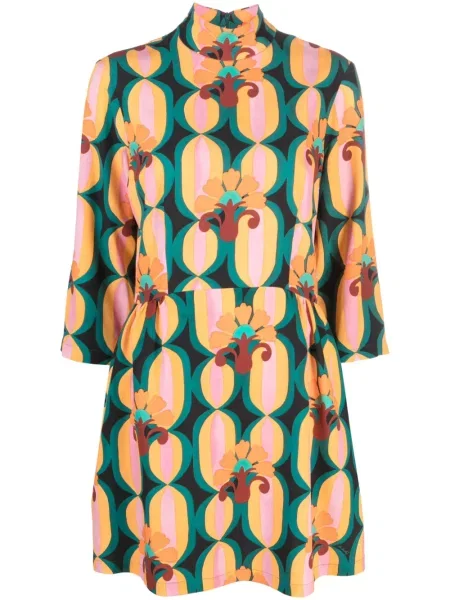 Rochie La Doublej cu imagine cu imprimeu geometric albastru