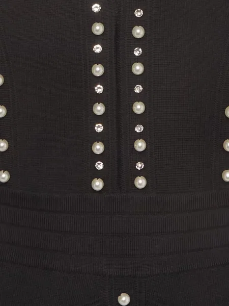 Rochie midi Elisabetta Franchi cu perle cu decolteu în V negru