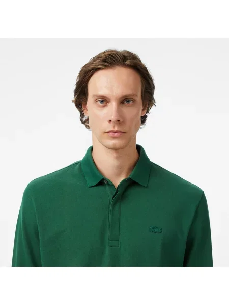 Lacoste Koszulka Polo Z Długim Rękawem Smart Paris Z Elastycznej Bawełny zielona