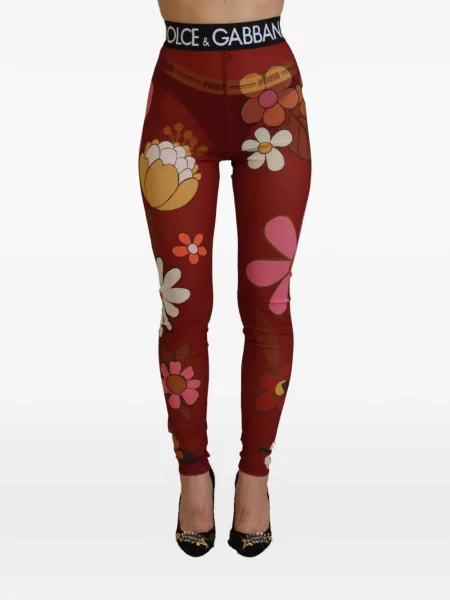 Leggings Dolce & Gabbana cu model floral cu imagine plasă roșu