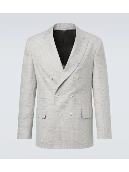 Sacou Brunello Cucinelli de lână în carouri gri