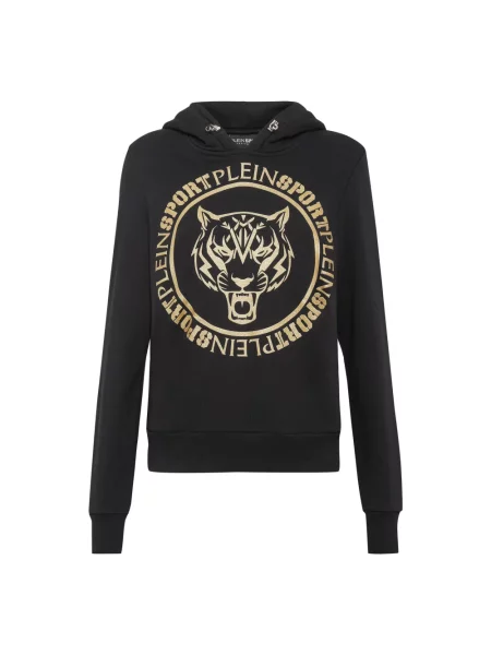 Bluza z kapturem Plein Sport z kapturem w tygrysie prążki czarna