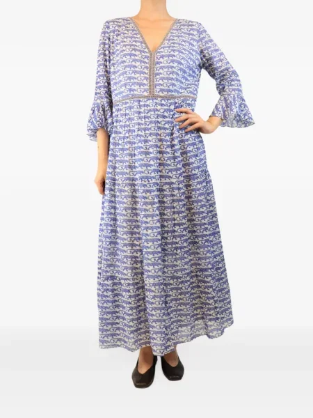 Rochie midi Le Sirenuse Positano cu imagine cu decolteu în V cu dungi de tigru albastru